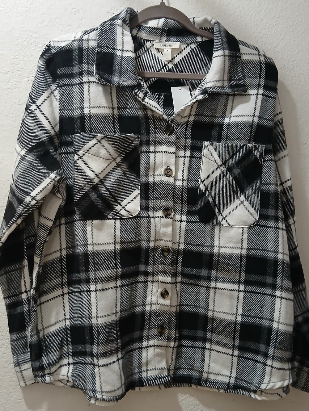 New Como blu size  L Cozy Black & White Plaid Kids Button-Up Shirt